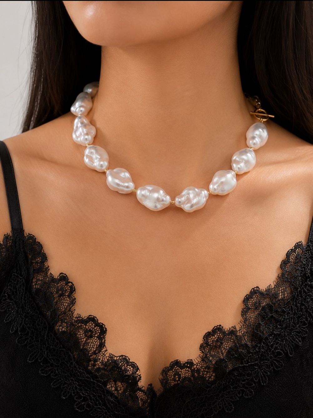 Baroque Pearl Choker Toggle Necklace Chunky Freshwater Pearl Statement Jewelry